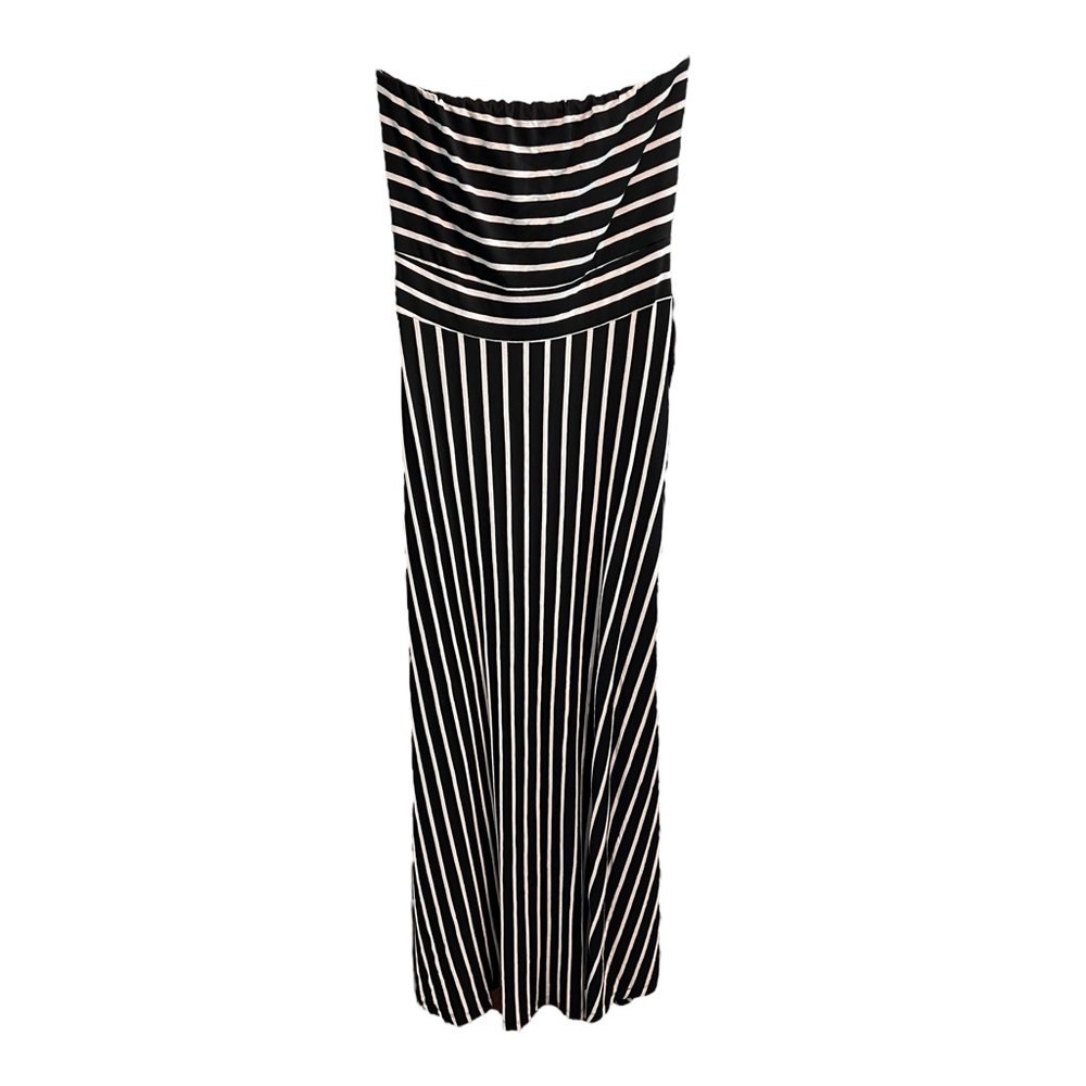 West Kei Black and White Striped Strapless Maxi Dress